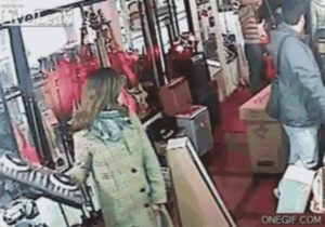 woman steals DJ controller GIF